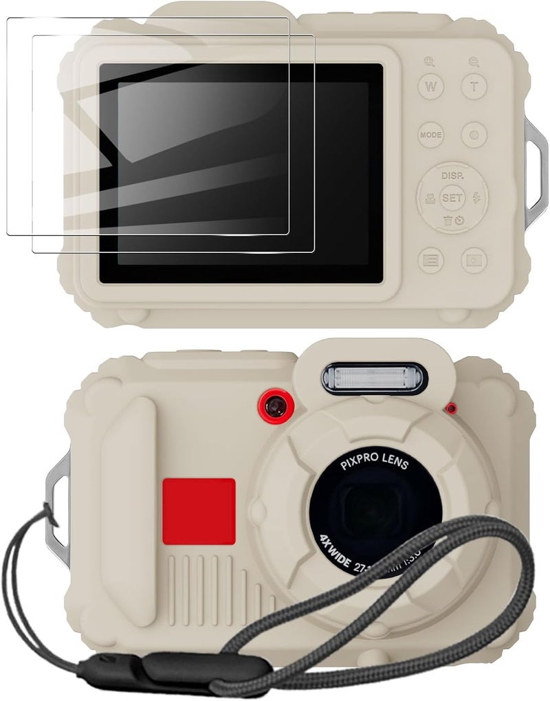 TUOOUT Silicone Case for Kodak Pixpro wpz2 Digital Camera with with Removable Lens Cover and Screen Protector and a Lanyard for Ckodak pixpro wpz2 Accessories -(Rice White) - Image 1